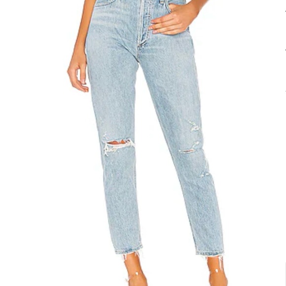 Agolde Jamie High Rise Classic Jeans Ankle Crop Size 27 Light Wash Distressed - Picture 13 of 13